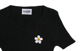 Flower Dot Embroidery Crop Short Sleeve Knit
