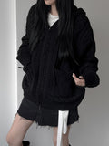 Cable Two-Way Knit Hooded Zip-Up
