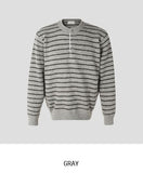 Clo Hairy Stripe Henley Neck Knit