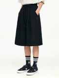 Wide Balloon Pintuck Sweat Bermuda Pants