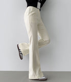 Hidden Banding Pin Tuck Long Boot Cut Span Slacks Pants