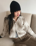 Dual Washing Cable Two-Way High Neck Crop Long Sleeve Knit Zip-Up