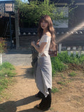 [MADE] Fron Button Slim One-Shoulder Short Sleeve T-Shirt