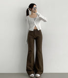 Fall Span Banding Semi Bootcut Cotton Pants