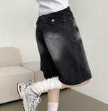 Back Pocket Washing Bermuda A-Line Knee Length Denim Shorts