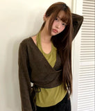 [Fake Layered /Wool] Dodge Color Matching Halter Sleeveless Strap Wrap Knit