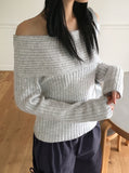 Wello Cozy Ribbed Off Shoulder Long Sleeve Knit