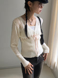 Sime Balletcore Ribbon String Punching Knit Cardigan