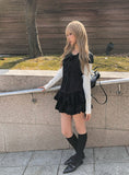 Lotte Dot Frill Ribbon Slim Short Sleeve Blouse