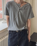 Nebi Shoulder Snap Henley Neck Short Sleeve T-shirt