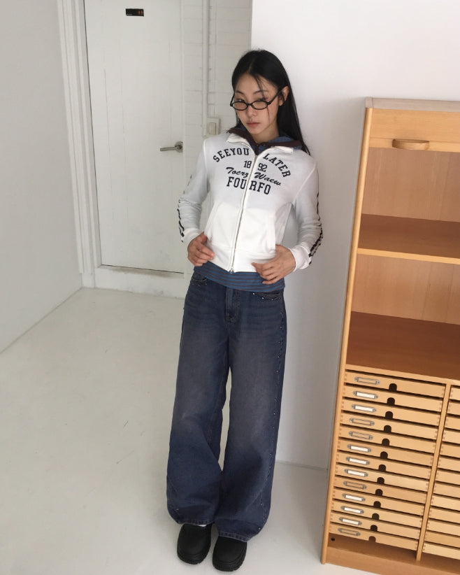【WONDER WONDER】Vintage Washing Rivet Studded Wide Denim PT WONDER WONDER (ワンダーワンダー) - グトヴィンテージ