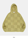 Checkerboard cotton mesh hood zip-up