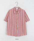 Yudi Color Stripe Collar Short Sleeve Shirt