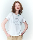Circle Kitty Embroidered Crop Short Sleeve Tee