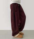 Thick Brushed Chestnut Folding Corduroy Wide Two-Way Banding Pants