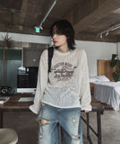 Racing graphic summer see-through knitwear