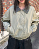 Puzzing Color Matching Check Pattern Collar Cotton Long Sleeve Jacket