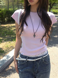 [MADE/more BASIC/Tumble Washing] Robe Semi-Crop Round Plain Short Sleeve T-shirt