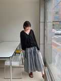 Futero Check Frill Banding Long Skirt