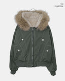 Kait Snap Button Stitch Over Fit Fur Bomber Jacket