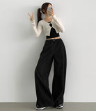 Corduroy Hem Snap Folding Cut Long Wide Pants