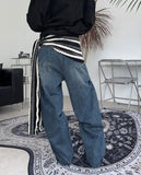 Pad snap button denim pants