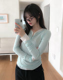 Lower See-through Hook V-Neck Long Sleeve