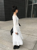 Crum Lace Banding Long Tiered Skirt