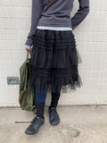 Samen Frill Tulle Banding Midi Skirt