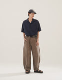 Open collar linen like short sleeve shirt