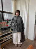 [unisex] Kiteri Fleece Check Hood Half Coat