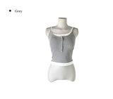 Molan Color Matching Layered Button Cap Sleeveless