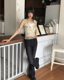 Jennings Flower Lace Frill Ribbon See-through Sleeveless