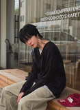 Top two-tone layered henley neck long-sleeved T-shirt