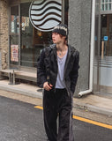 Don't Leather Knit Color Matching Hood Zip-Up