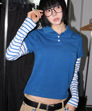 STRIPE LAYERED COLLAR TEE