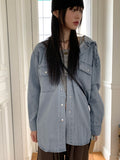 Biphy denim hooded snap denim jacket shirts
