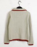 Hofu fur color matching two-way ribbed crop long sleeve zip-up cardigan