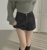 Corduroy Brushed Vertical Stripe A-line Winter Shorts