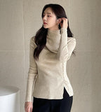 Lapu Unbalanced Wrap Button Polar Knit