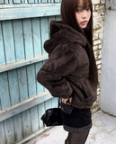 Tsuha Fur Hooded Lining Quilted Loose Fit Zip-Up Jacket