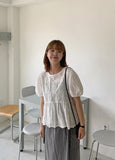 Lingo Lace Ribbon Shirring Blouse