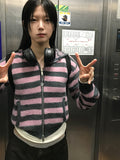 HAIRY STRIPE HOOD ZIP-UP