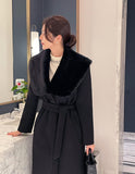 Devel Mink Fur Collar Wool Long Coat (Belt Set)