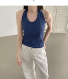 Halterneck Solid Cotton Blend Basic Fit Sleeveless