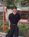 Leviron Two-Pocket Cut-out Collar Short-Sleeve Cardigan