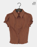 Seren Vintage Pintuck Slit Puff Sleeve Short-Sleeved Shirt