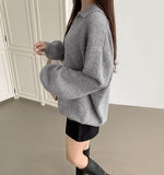 Open Collar Loose Fit Thick Long Sleeve Knit
