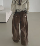 Back Pocket Double-Side Brushed Folding Long Wide Banding Pants