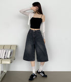 Casual Banding Knee Length Bermuda Denim Shorts